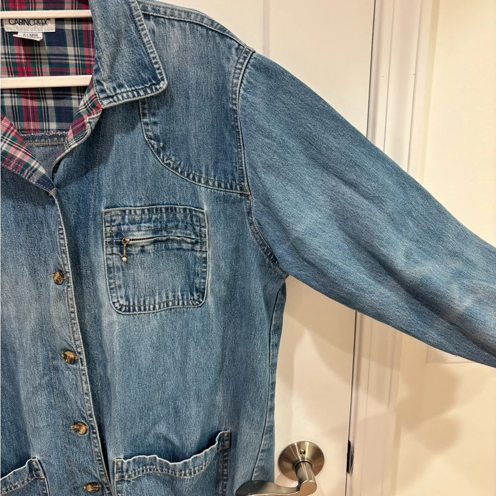 Cabin Creek Denim Chore Jacket with Plaid Details - Picture 6 of 7